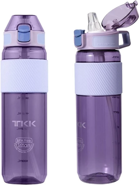 TKK 700 ml Mor Silikon Pipet Ağızlık Okul Spor ve Kamp İçin Tritan Matara - Çocuk Yetişkin