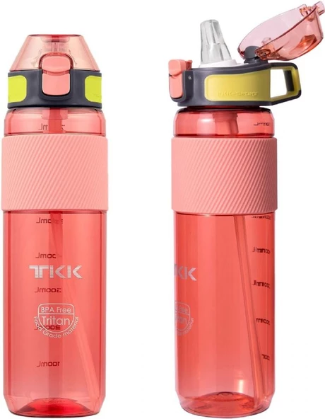 TKK 800 ml Pembe Silikon Pipetli Tritan Matara/Suluk - Kamp Matarası - Çocuk ve Yetişkin