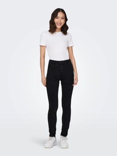 ONLY Bayan Yüksek Bel Siyah Renk Kot Pantolon 15315352 - Resim 5