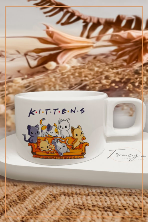 Baskılı Filtre Kahve Fincanı Kupa Bardak Seramik Mug - Kittens