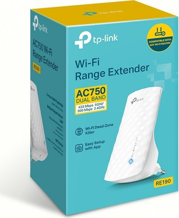 TP-Link RE190, AC750Mbps Dual Band Wi-Fi 5 Menzil Genişletici - 6