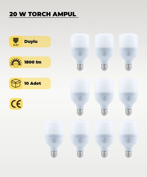 20W Torch Led Ampul Beyaz Işık 10 Adet ürün görseli