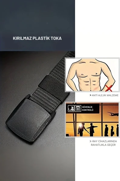 Bez Kemer Spor Erkek Kemer Kot Ve Kanvas Uygun Plastik Siyah Tokalı max. 125 cm - 5