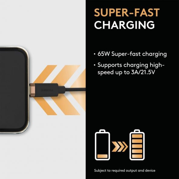 Duracell 1m USB-C to USB-C Örgülü Şarj Kablosu - Siyah - 3