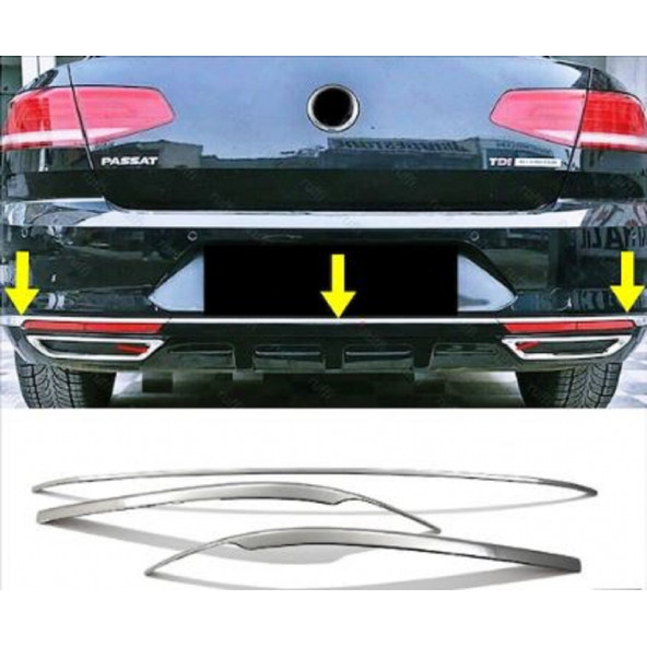 VW Passat B8 Krom Arka Tampon Alt Çıta 3 Parça 2014-2019 Paslanmaz Çelik - 3