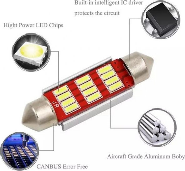 Sofit Led Beyaz 12 Volt  Uyumlu Canbus Soğutuculu 31mm 2 ADET - 3
