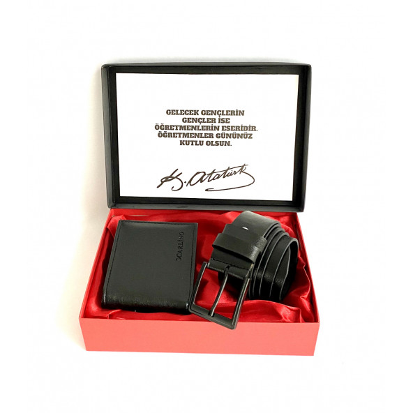 Kişiye Özel Erkeğe Öğretmene Babaya Sevgiliye Siyah Kemer Cüzdan Hediye Seti