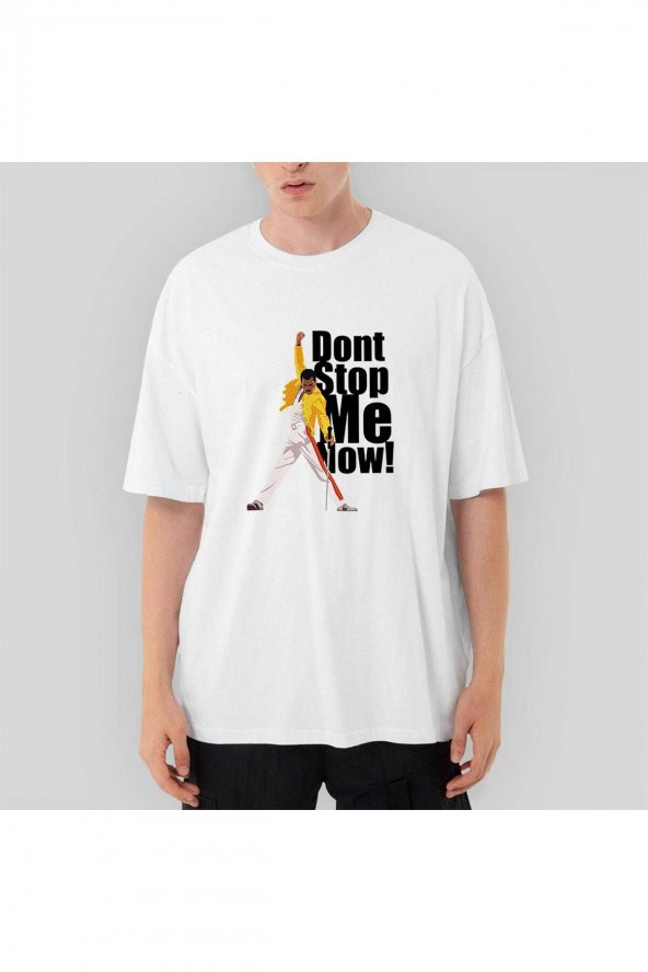 Queen Dont Stop Me Now Oversize Beyaz Tişört S
