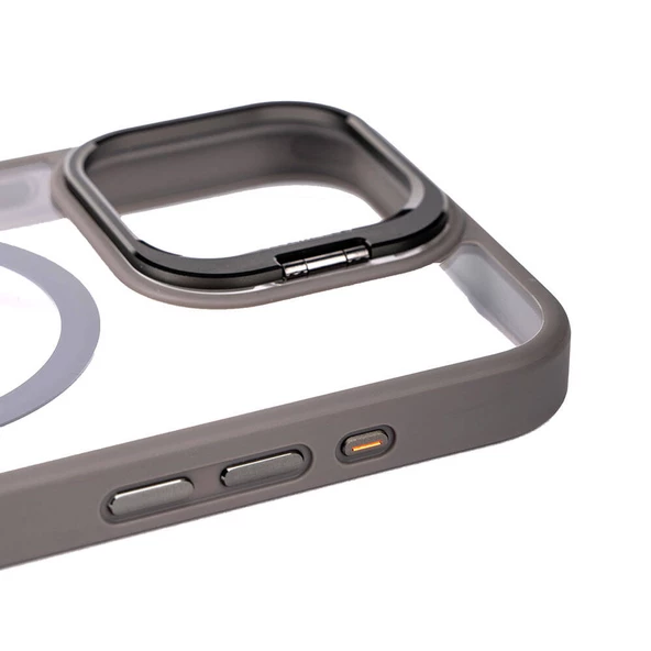 iPhone 15 Pro Kılıf Magsafe Wireless Şarj Özellikli Standlı Magsafe Klon Lensli Kapak - 8