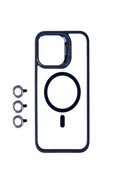 iPhone 15 Pro Kılıf Magsafe Wireless Şarj Özellikli Standlı Magsafe Klon Lensli Kapak - 2