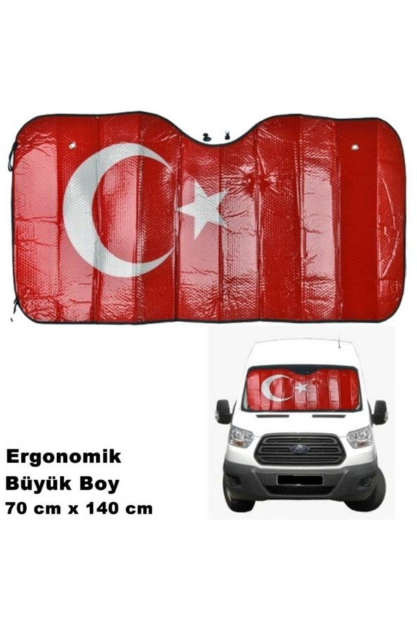 Oto Ön Cam Güneşlik Türk Bayrağı Jumbo Boy 70 X 140 Cm 1. Kalite