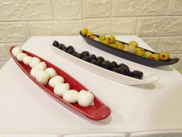 3lü Özel İtalyan Tasarım Şık Zeytinlik Sunumluk Kahvaltı Tabağı Seramik - 2