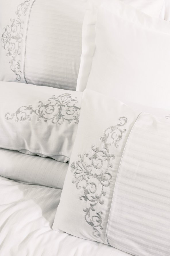 Cotton Box Nakışlı Saten Çift Kişilik Nevresim Takımı Genny Beyaz - Resim 2