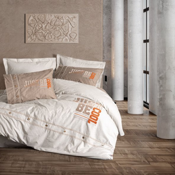 Cotton Box Mood Nakışlı Ranforce Çift Kişilik Nevresim Takımı Cool Kahve ürün görseli 1