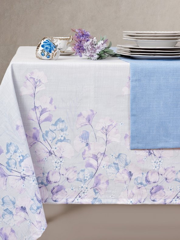 Cotton Box Baskılı Masa Örtüsü Seti Neva Gri 160x180 - 4