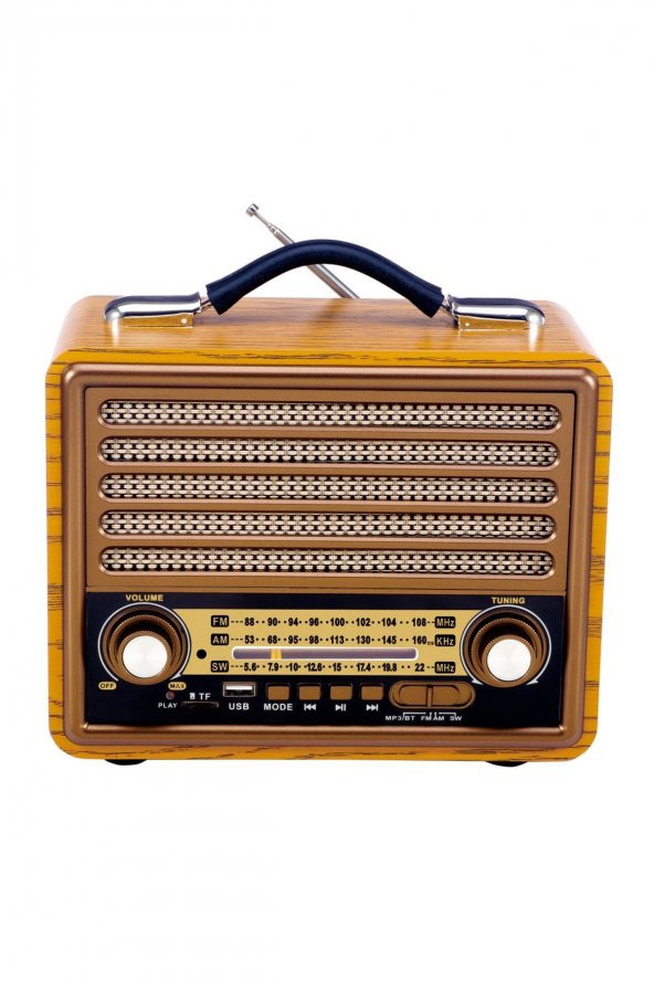 Nostaljik Radyo Bluetooth Hoparlör Fm Radio Sd Kart Usb Girişli Şarjlı Speaker R-2077BT - 1
