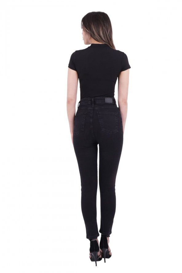 Dar Kalıplı ve Yüksek Belli Cepli Astarsız Kadın Kot Pantolon Skinny Jean Antrasit Denim Dört Mevsim - 2