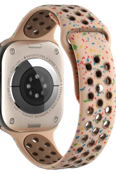 Apple Watch 42mm Kordon KRD-02 Suya Dayanıklı Delikli Renkli Silikon Kordon