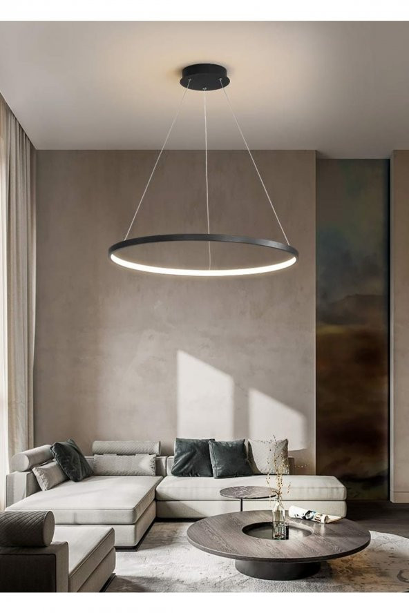 Karpos / Sarkıt Avize / Tekli Çember / 80 cm / Antrasit Gövde / 3 Renk Işık - 2