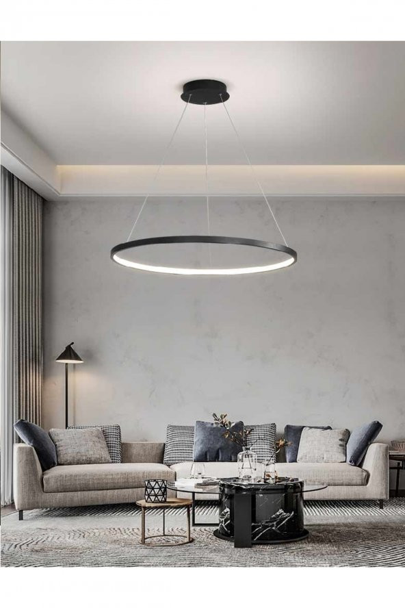 Karpos / Sarkıt Avize / Tekli Çember / 80 cm / Antrasit Gövde / 3 Renk Işık - 3