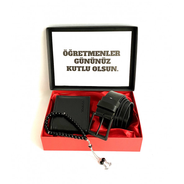 ERKEK CÜZDAN SETİ SİYAH CÜZDAN KEMER TESBİH HEDİYE SETİ