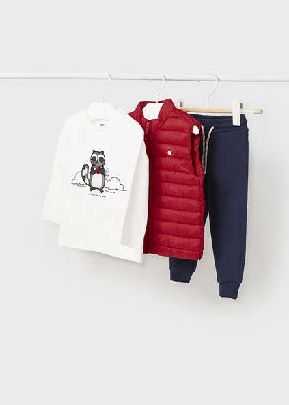 Mayoral Kırmızı Kız Bebek Gömlek Pantolon Yelek Set - 5