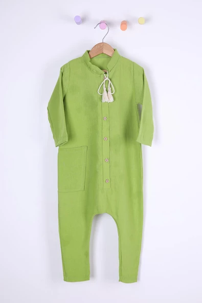 Babyhola Kız Erkek Çocuk Casual Keten Tulum 1632 - 4