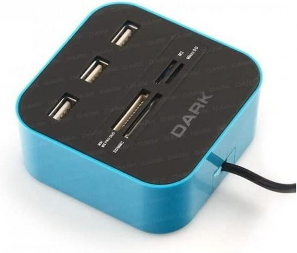 DARK USB MicroSD/SD/MMC/M2/MS PRO DUO Kart Okuyuculu USB Çoklayıcı Mavi