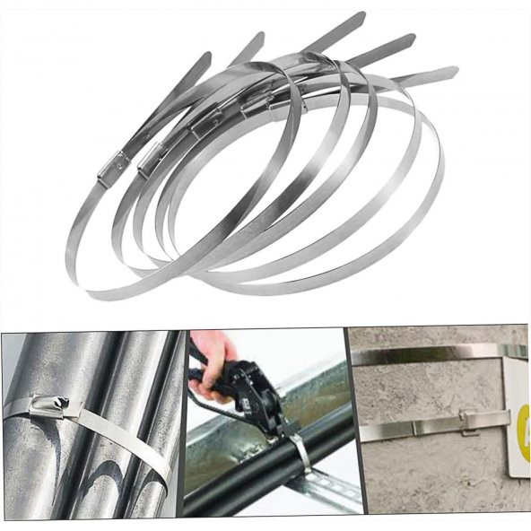 Cırt Kelepçe Metal Paslanmaz Çelik Kablo Zip Bağı Çok Amaçlı Bağlama 4.6x360 10 Adet - 5