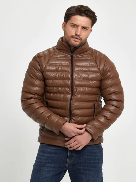 Zagmen Z01230 Erkek Slim Fit Şişme Deri Mont