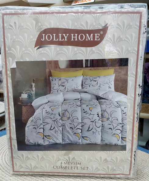 Jolly Home 4 Mevsim Çift Kişilik Kapitoneli Nevresim Takımı-Manolya Sarı Gri - 3