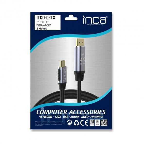 Inca ITCD-02TX Type-C to Display Port Altın Uçlu 4K Kablo 2 mt - 7