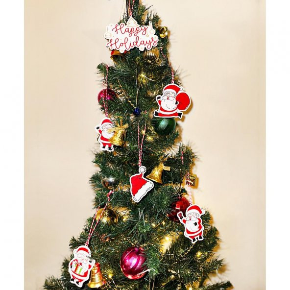 6 Adet 8cm Ahşap Noel Baba Yılbaşı Ağaç Süsü - 2