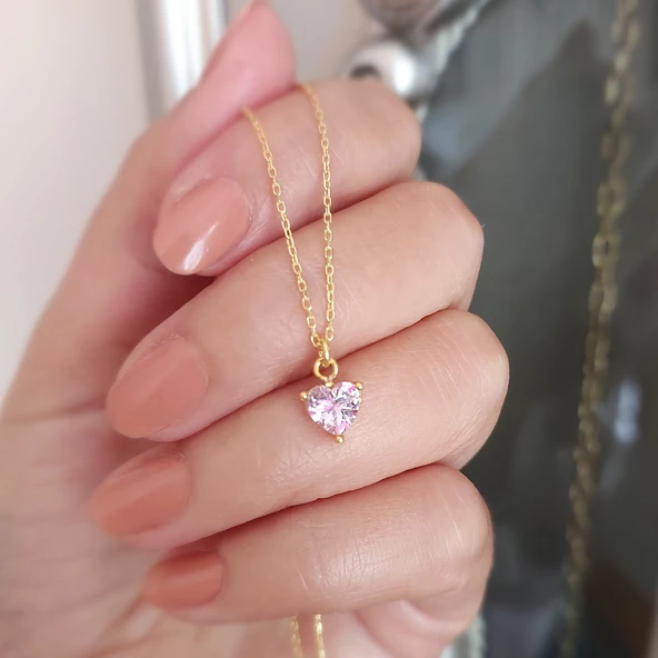 Vaoov 925 Ayar Gümüş Pembe Kalp Kolye - Resim 3