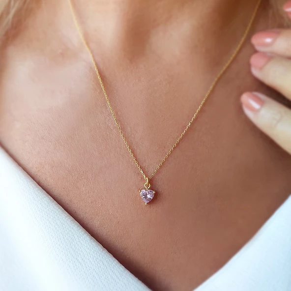 Vaoov 925 Ayar Gümüş Pembe Kalp Kolye - Resim 5