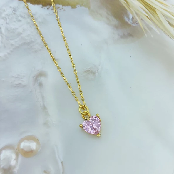 Vaoov 925 Ayar Gümüş Pembe Kalp Kolye - Resim 4