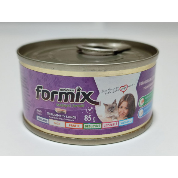 ForMix 85 Gr X 24 Adet Somon Balıklı Kısırlaştırılmış Mama Kıyılmış Konserve Yaş Kedi Maması