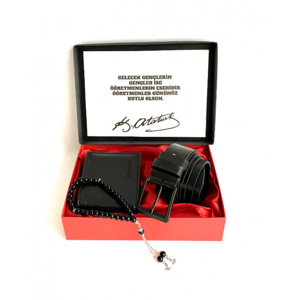 Erkek Hediye Seti Siyah Kemer Cüzdan Kişiye Özel Harfli Tesbih