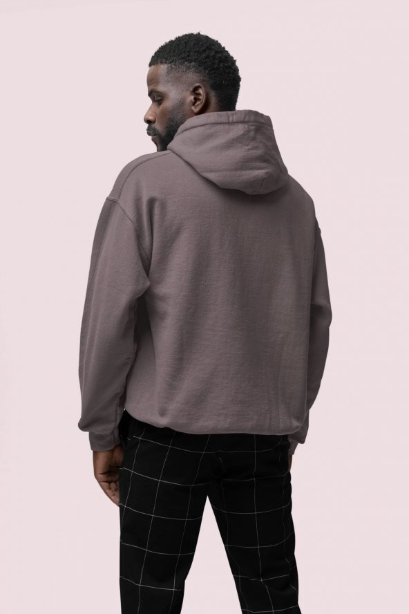 Realistic Baskılı Gri Erkek Kapüşonlu 3 iplik Şardonlu Ribanalı Sweatshirt Hoodie - 2