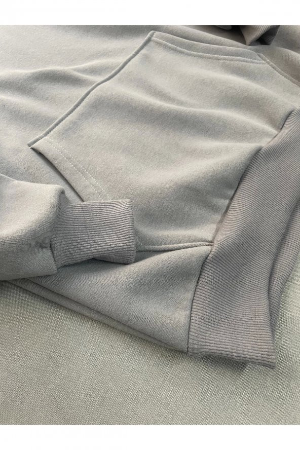 Realistic Baskılı Gri Erkek Kapüşonlu 3 iplik Şardonlu Ribanalı Sweatshirt Hoodie - 5