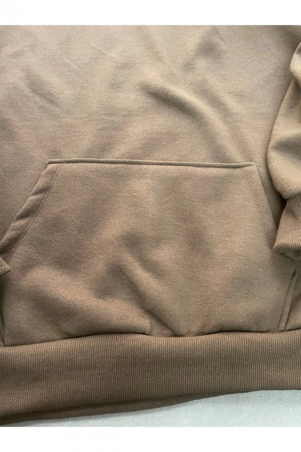 Positive Baskılı Kahverengi Erkek Kapüşonlu 3 iplik Şardonlu Ribanalı Sweatshirt Hoodie - 6