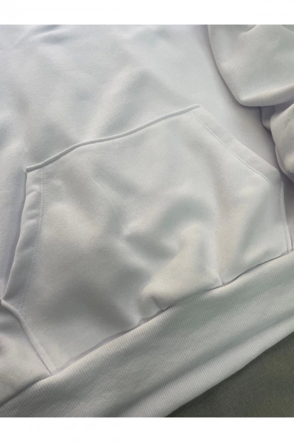 Realistic Baskılı Beyaz Erkek Kapüşonlu 3 iplik Şardonlu Ribanalı Sweatshirt Hoodie - 6