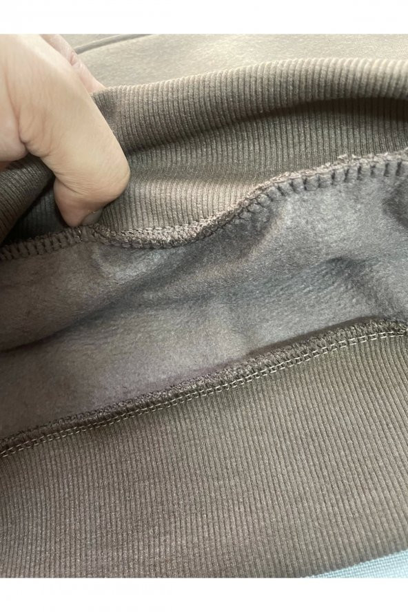 Düz Kahverengi Erkek Kapüşonlu 3 iplik Şardonlu Ribanalı Sweatshirt Hoodie - 8