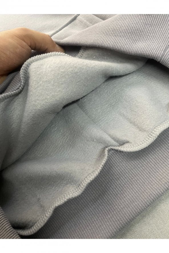 Realistic Baskılı Gri Erkek Kapüşonlu 3 iplik Şardonlu Ribanalı Sweatshirt Hoodie - 8