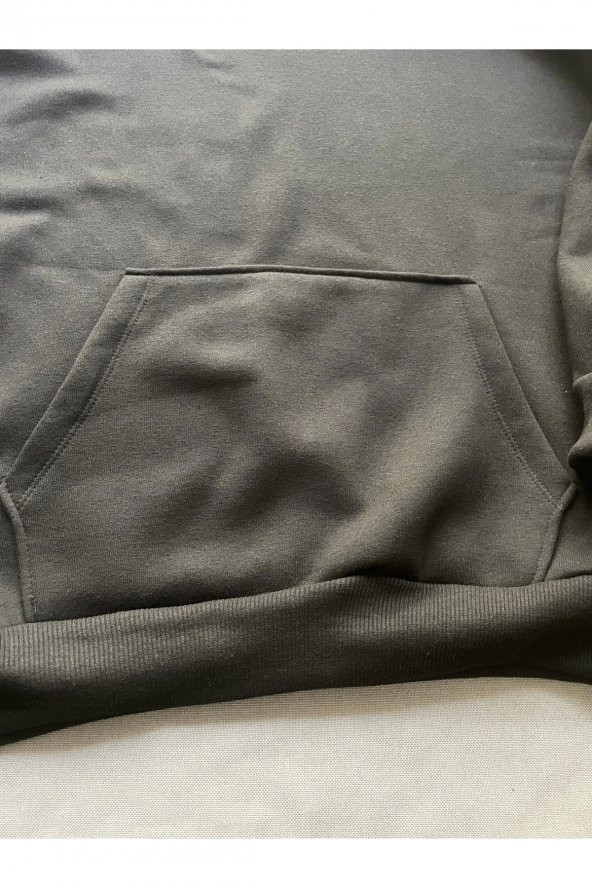 Zeus Baskılı Siyah Erkek Kapüşonlu 3 iplik Şardonlu Ribanalı Sweatshirt Hoodie - 6