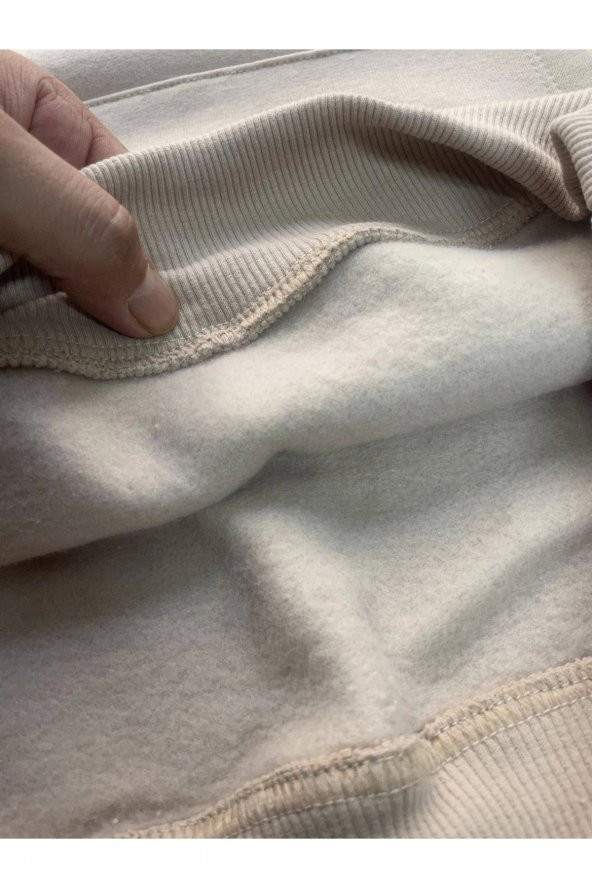 Youth Baskılı Bej Erkek Kapüşonlu 3 iplik Şardonlu Ribanalı Kanguru Cepli Sweatshirt Hoodie - 7