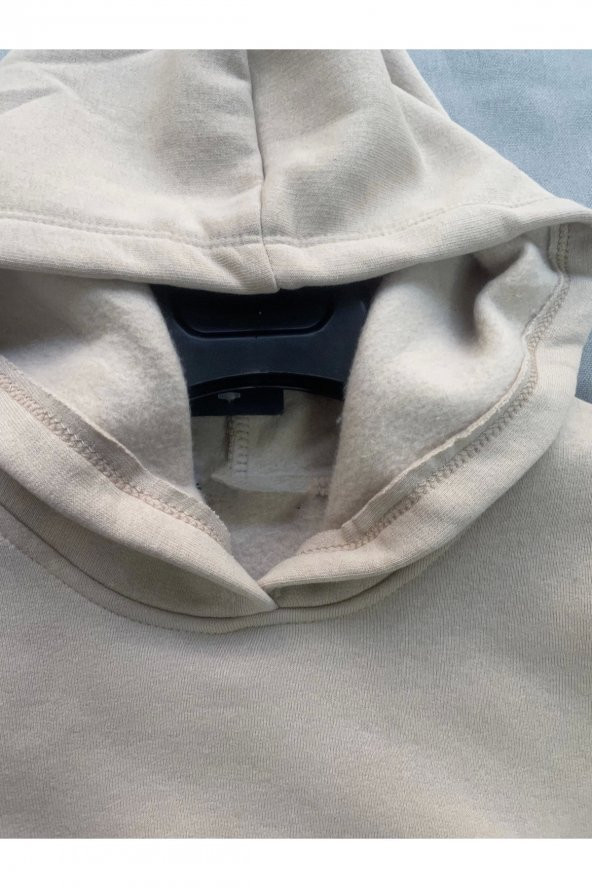Youth Baskılı Bej Erkek Kapüşonlu 3 iplik Şardonlu Ribanalı Kanguru Cepli Sweatshirt Hoodie - 8