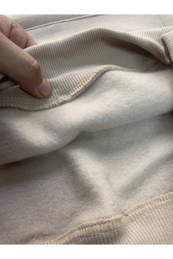 Skull Baskılı Bej Erkek Kapüşonlu 3 iplik Şardonlu Ribanalı Sweatshirt Hoodie - 8