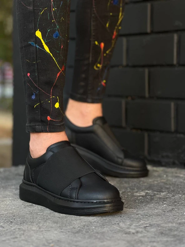 KB-040 Siyah Cilt Siyah Yüksek Taban Bağcıklı Günlük Erkek Ayakkabı - Resim 2