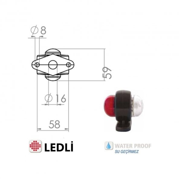 OTO MOTTO Mini Takoz Lamba Tek Ledli Kırmızı-Beyaz 12v-24v 1 adet - 5
